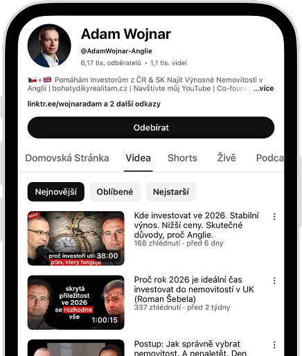 Youtube kanál Adam Wojnar Anglie
